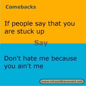 Use this snappy comeback if someone calls you stuck up. Check out our top ten comebacks lists | www.ishouldhavesaid.net