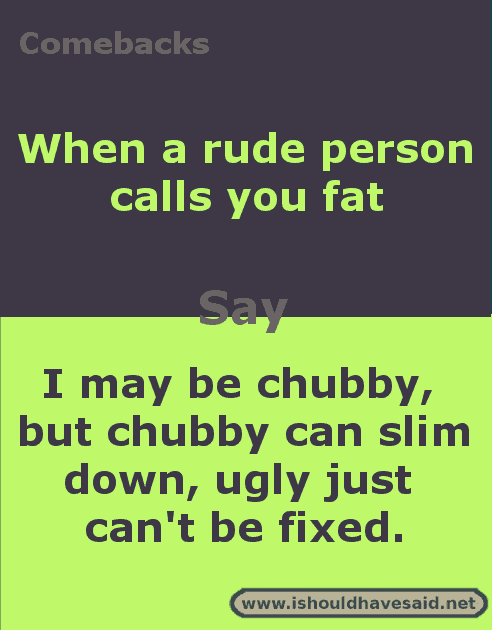 Comebacks for mean people who call you fat. Check out our top ten comeback lists at www.ishouldhavesaid.net.