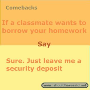 Use this snappy comeback if someone wants to borrow your homework.. Check out our top ten comebacks lists | www.ishouldhavesaid.net