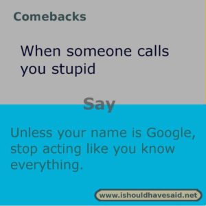 Use this comeback if someone calls you stupid. Check out top ten comeback lists www.ishouldhavesaid.net.