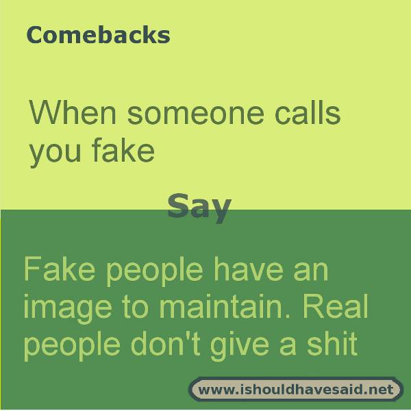 Use these snappy comebacks when someone calls you fake Check out our top ten comeback lists. https://ishouldhavesaid.net