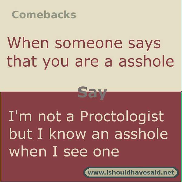 What to say when people call you an asshole. Check out our top ten comeback lists at www.ishouldhavenet.net.