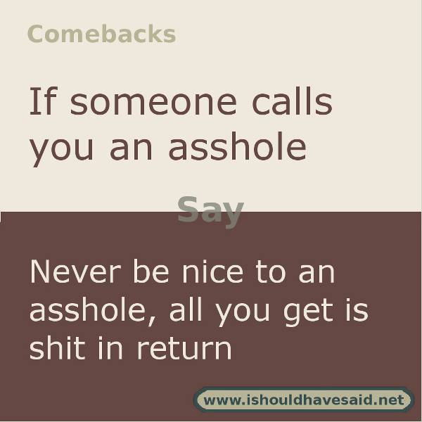 What to say when people call you an asshole. Check out our top ten comeback lists at www.ishouldhavenet.net.