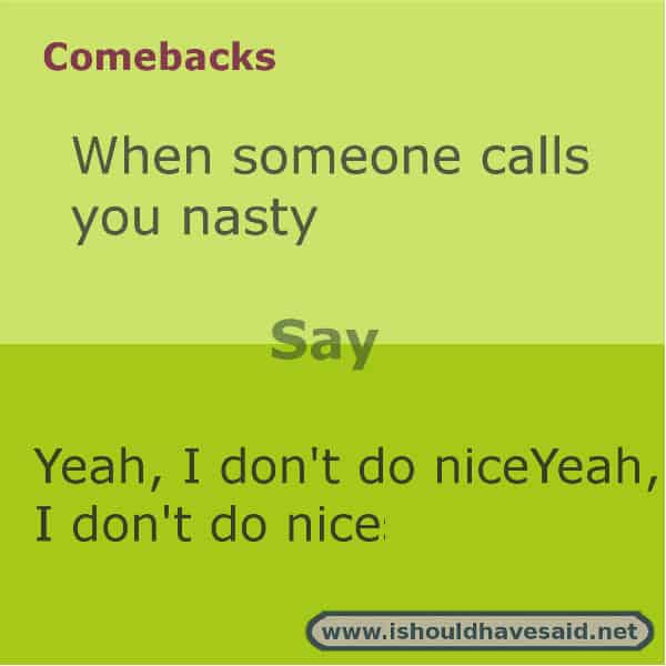 Use our clever comebacks if someone calls you nasty. Check out our top ten comeback lists. www.ishouldhavesaid.net.