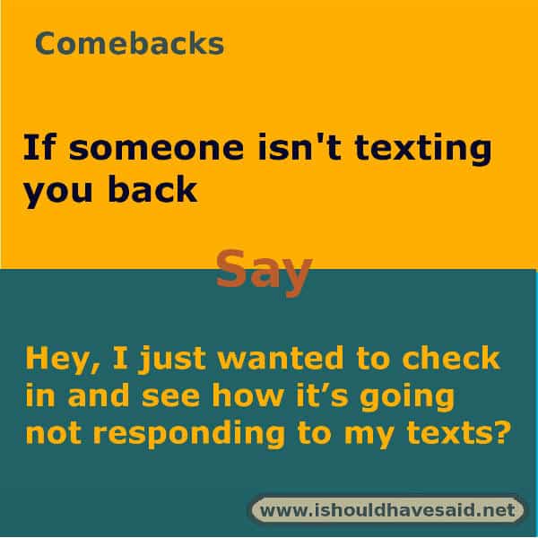 Funny things to say if someone doesn't text you back, use one of our clever comebacks. Check out our top ten comeback lists. www.ishouldhavesaid.net.
