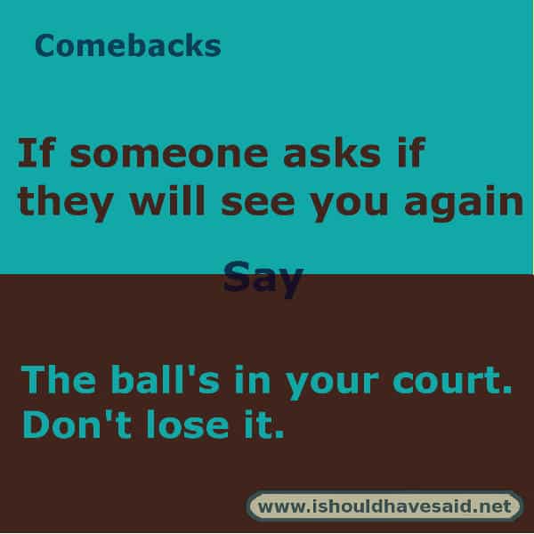 What to say if someone asks if they will see you again. Check out our top ten comeback lists www.ishouldhavesaid.net.