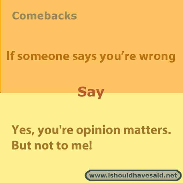Funny comebacks when someone says that you’re wrong. Check out our top ten comeback lists at www.ishouldhavesaid.net.